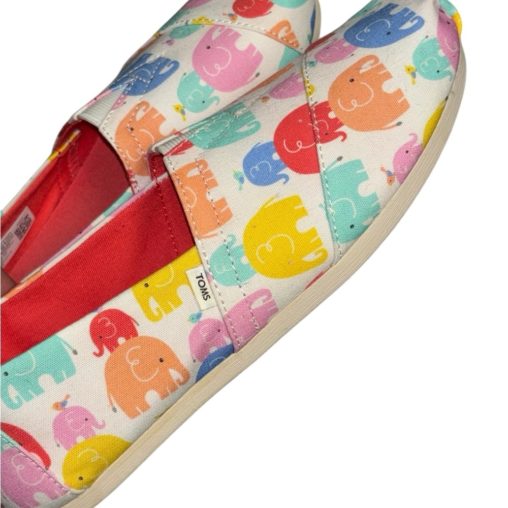NWT TOMS Alpargata White Colorful Elephant Print Shoes, sz 7.5 - Picture 2 of 8